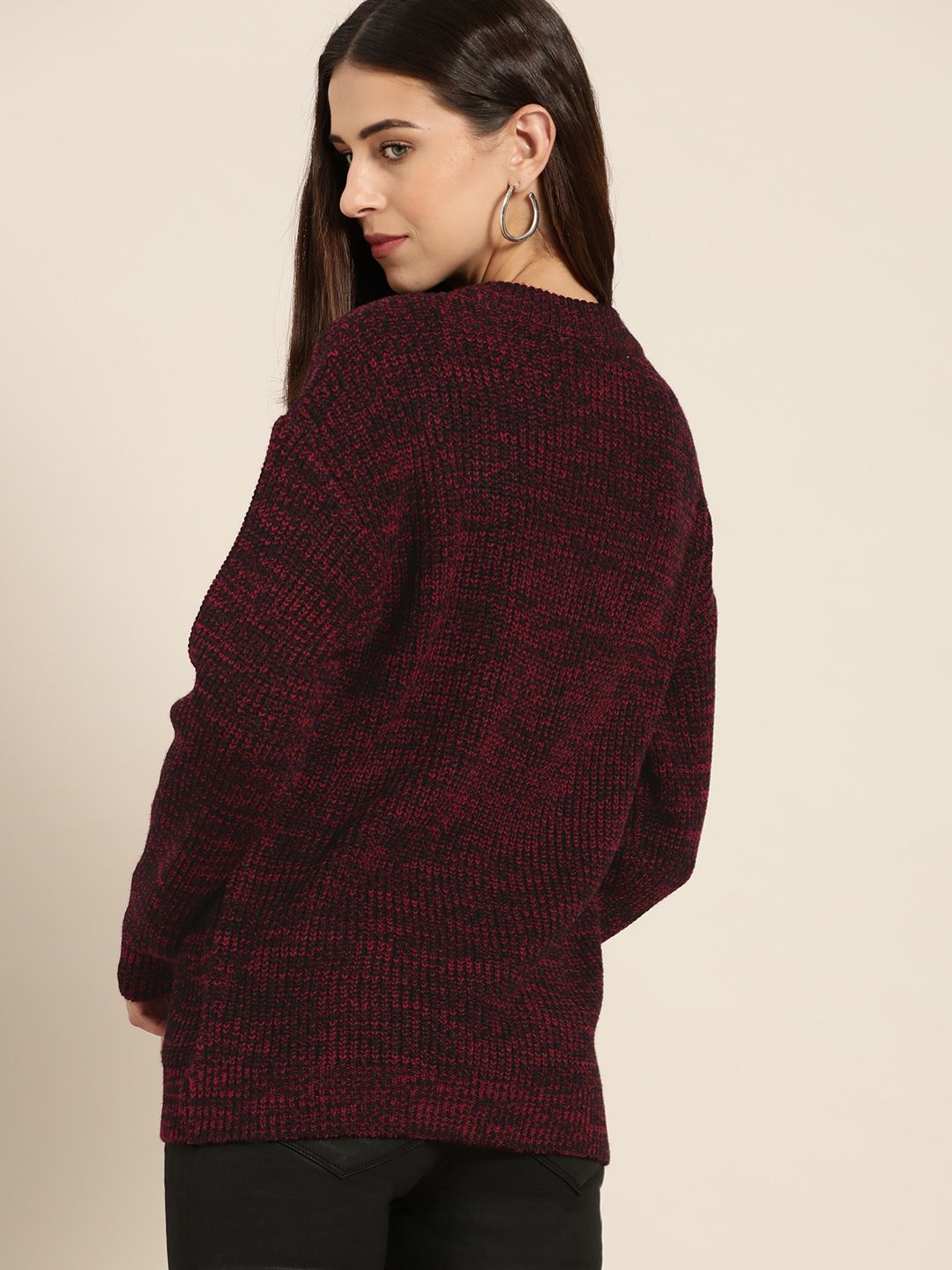 all about you Women Red & Black Woven Design Pullover