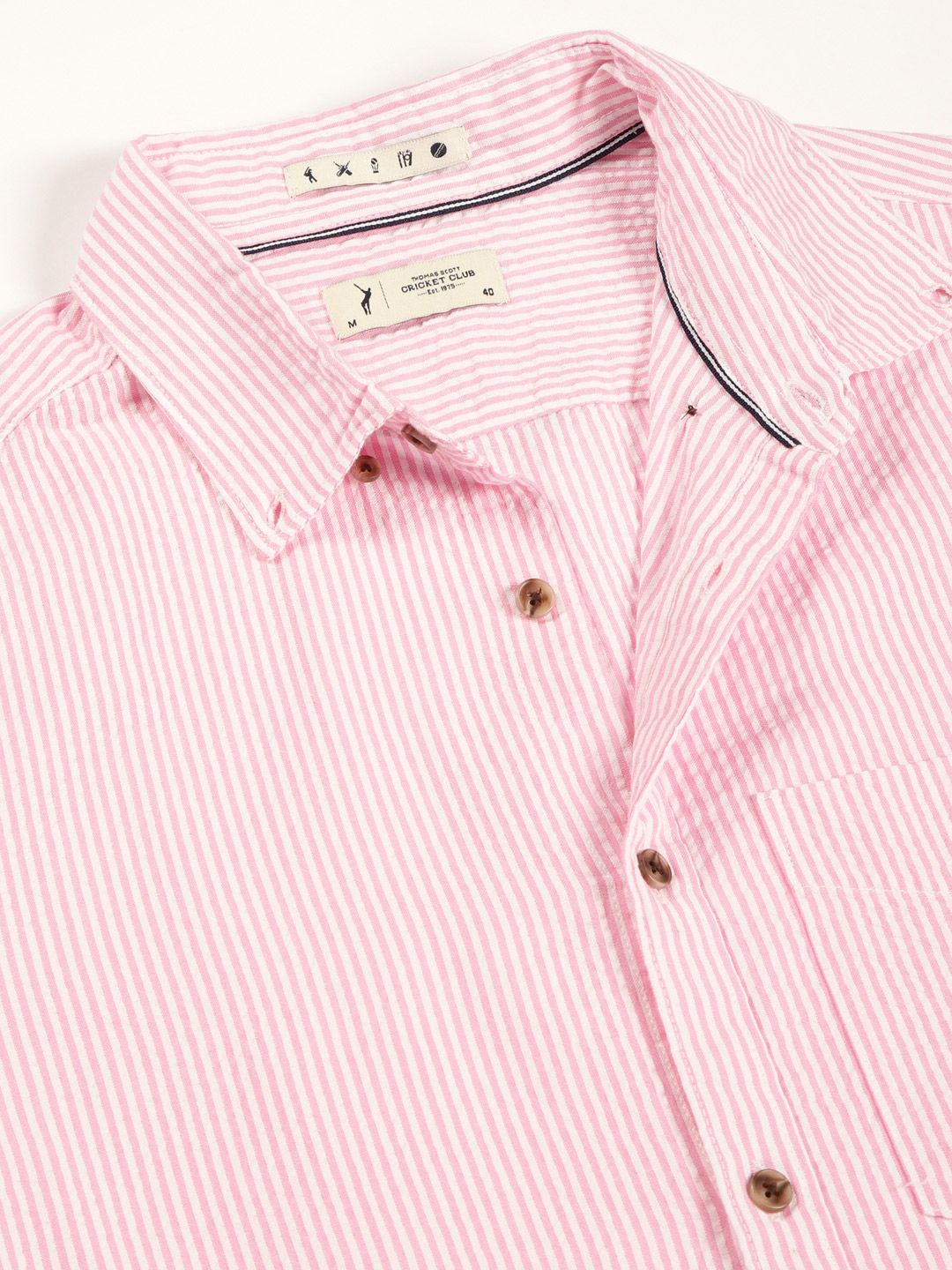 Thomas Scott Men Premium Slim Fit Striped Button-Down Collar Pure Cotton Casual Shirt