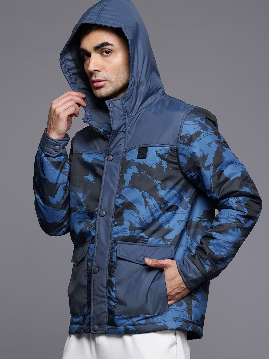 HRX by Hrithik Roshan Abstract Print Hooded Padded Jacket