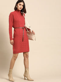 all about you Coral Red Cable Knit Jumper Dress