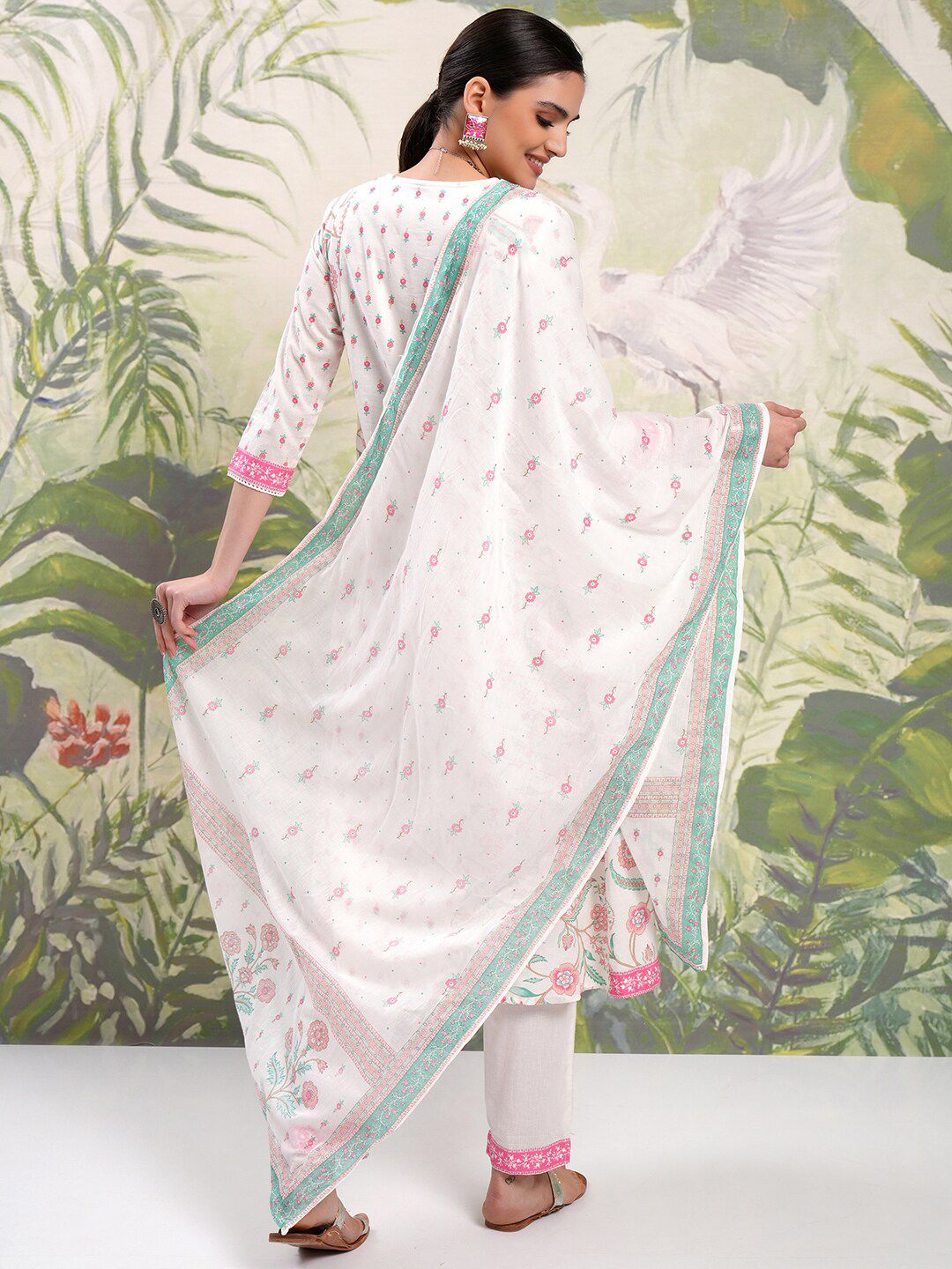 Vishudh Floral Printed Regular Pure Cotton Kurta with Trouser & Dupatta