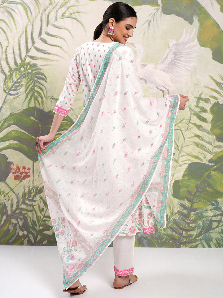 Vishudh Floral Printed Regular Pure Cotton Kurta with Trouser & Dupatta