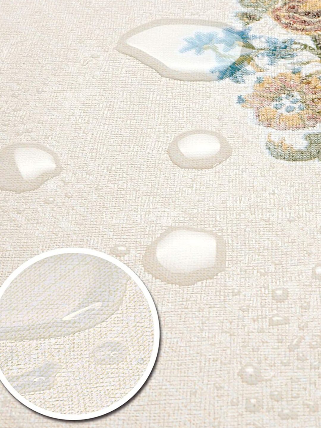URBAN SPACE White Printed Cotton 6-Seater Dining Table Cover