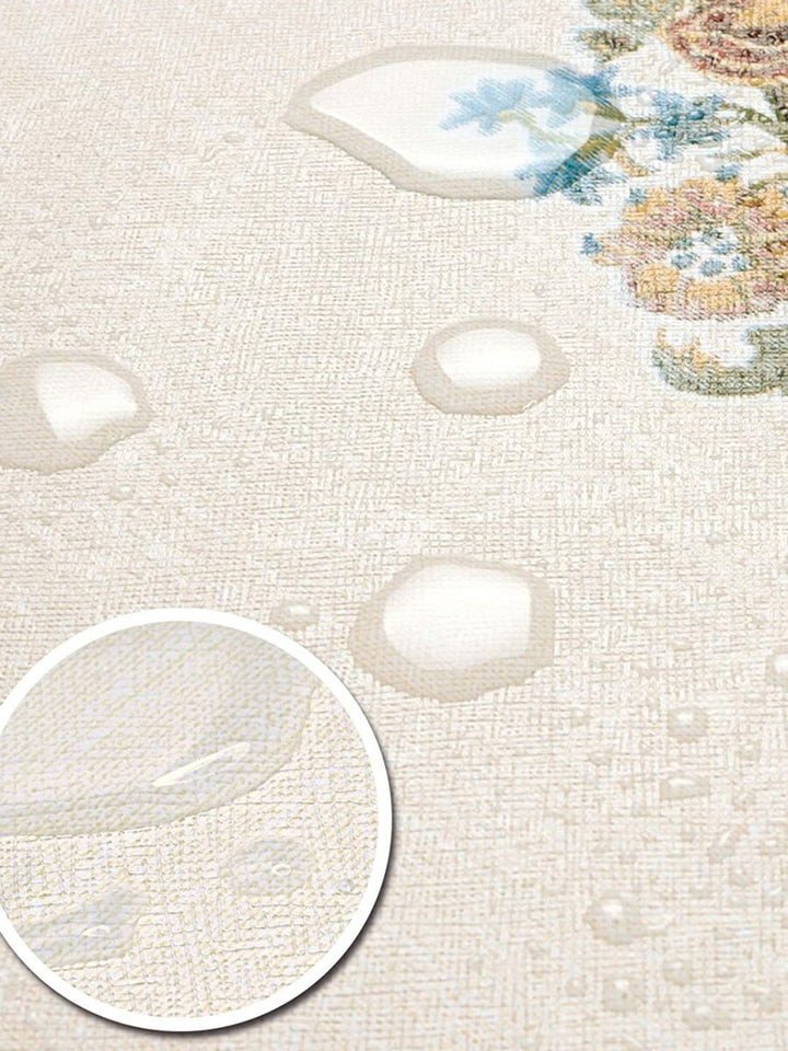 URBAN SPACE White Printed Cotton 6-Seater Dining Table Cover