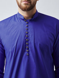 SOJANYA Men Blue Solid Asymmetrical Hem Straight Kurta