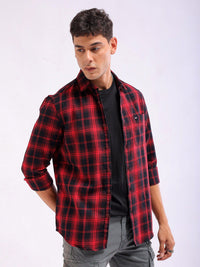 The Indian Garage Co Slim Fit Tartan Checked Spread Collar Casual Shirt