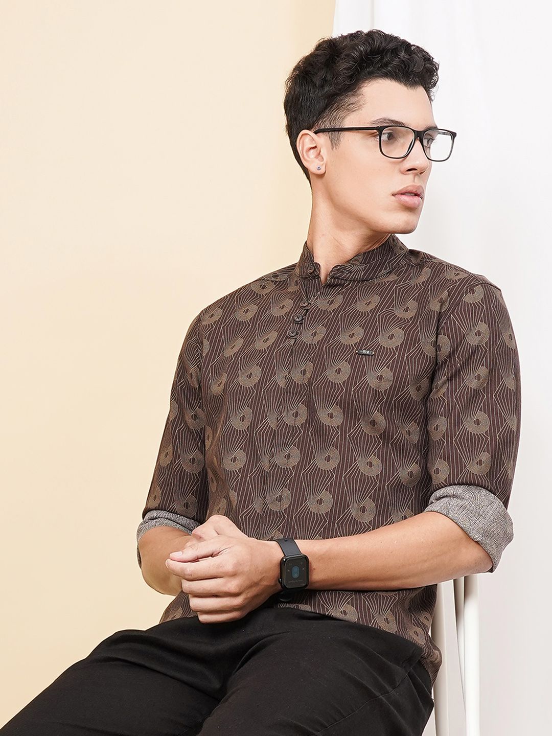 The Indian Garage Co Men Brown & Green Printed Cotton Casual Shirt