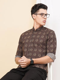 The Indian Garage Co Men Brown & Green Printed Cotton Casual Shirt