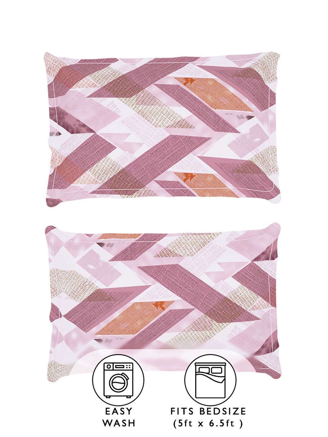 Story@home White & Pink Geometric 180 TC Queen Bedsheet with 2 Pillow Covers