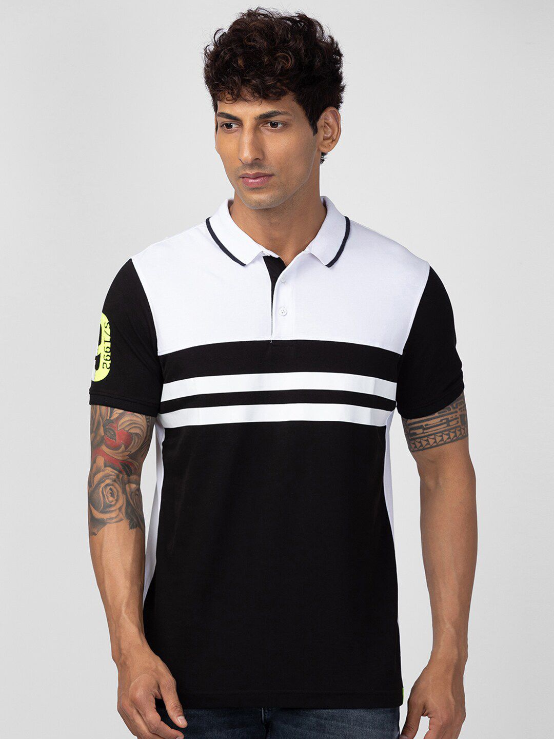 SPYKAR Men Colourblocked Polo Collar Slim Fit Cotton T-shirt