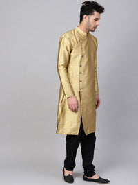 SOJANYA Kurta Lurus Tenunan Berwarna Emas Lelaki