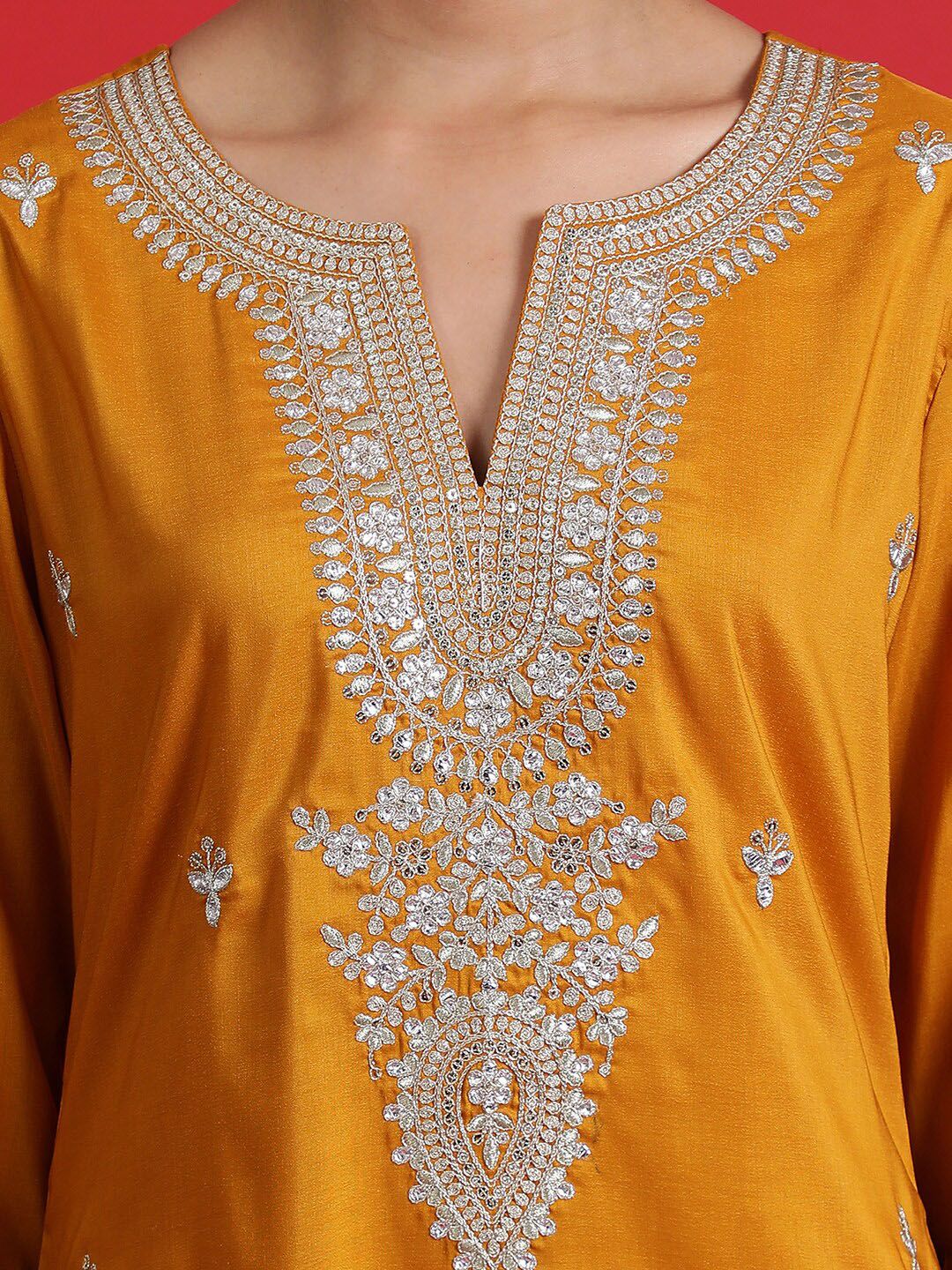 Indo Era Ethnic Motifs Embroidered Sequinned Straight Kurta & Trousers With Dupatta