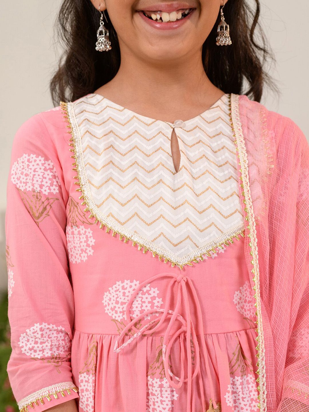 pspeaches Girls Floral Printed Regular Pure Cotton Kurta with Pyjamas & Dupatta