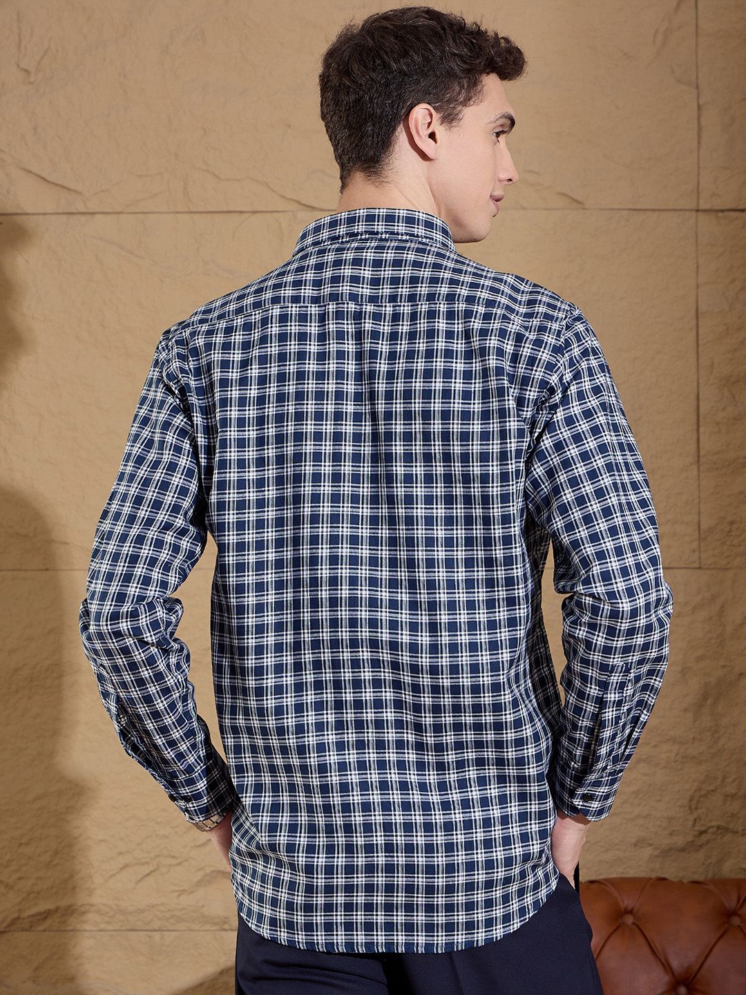 DENNISON Men's Tartan Checks Cotton Casual Shirt