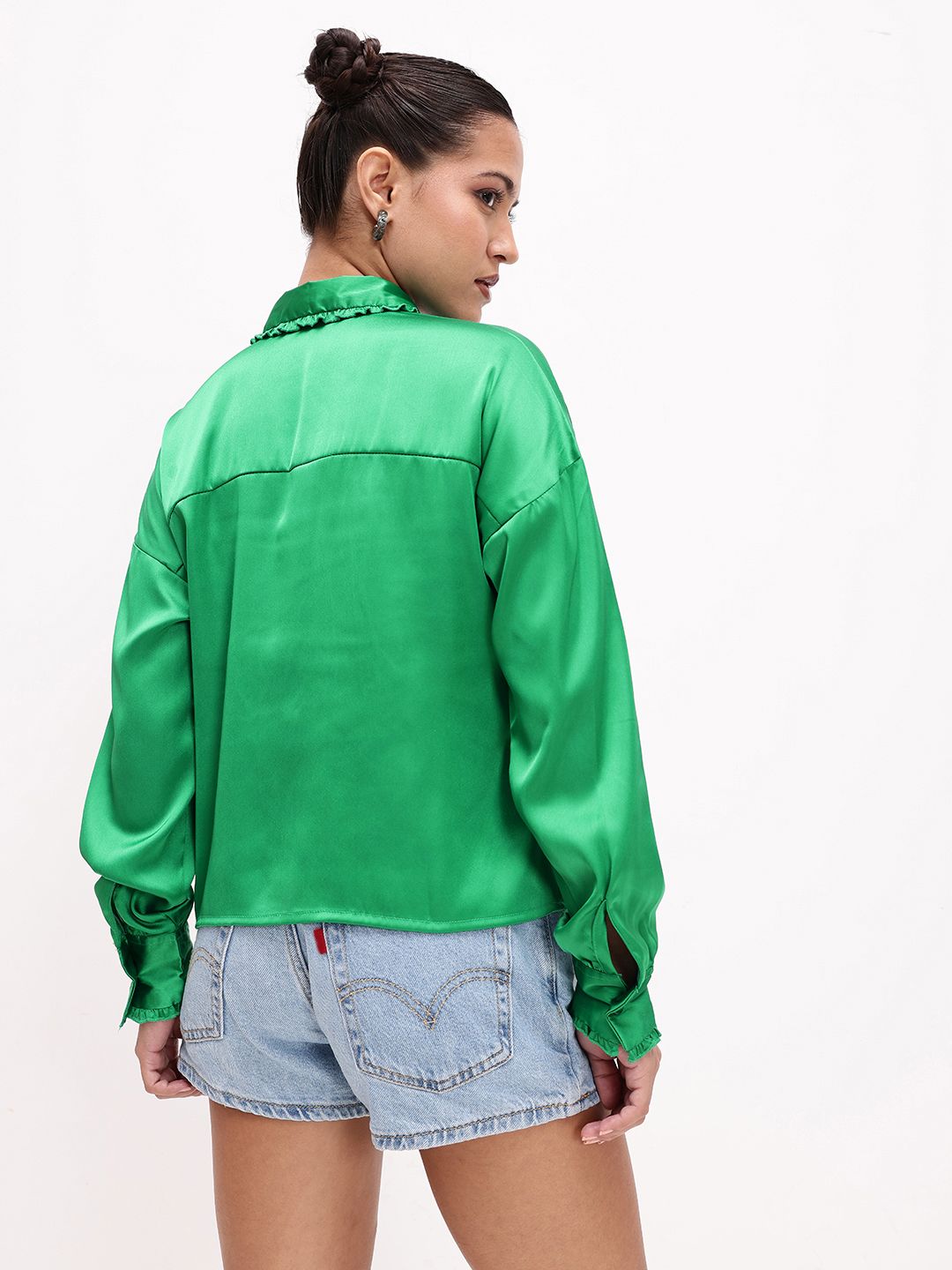 DressBerry Charming Vintage Peter Pan Collar Satin Finish Shirt