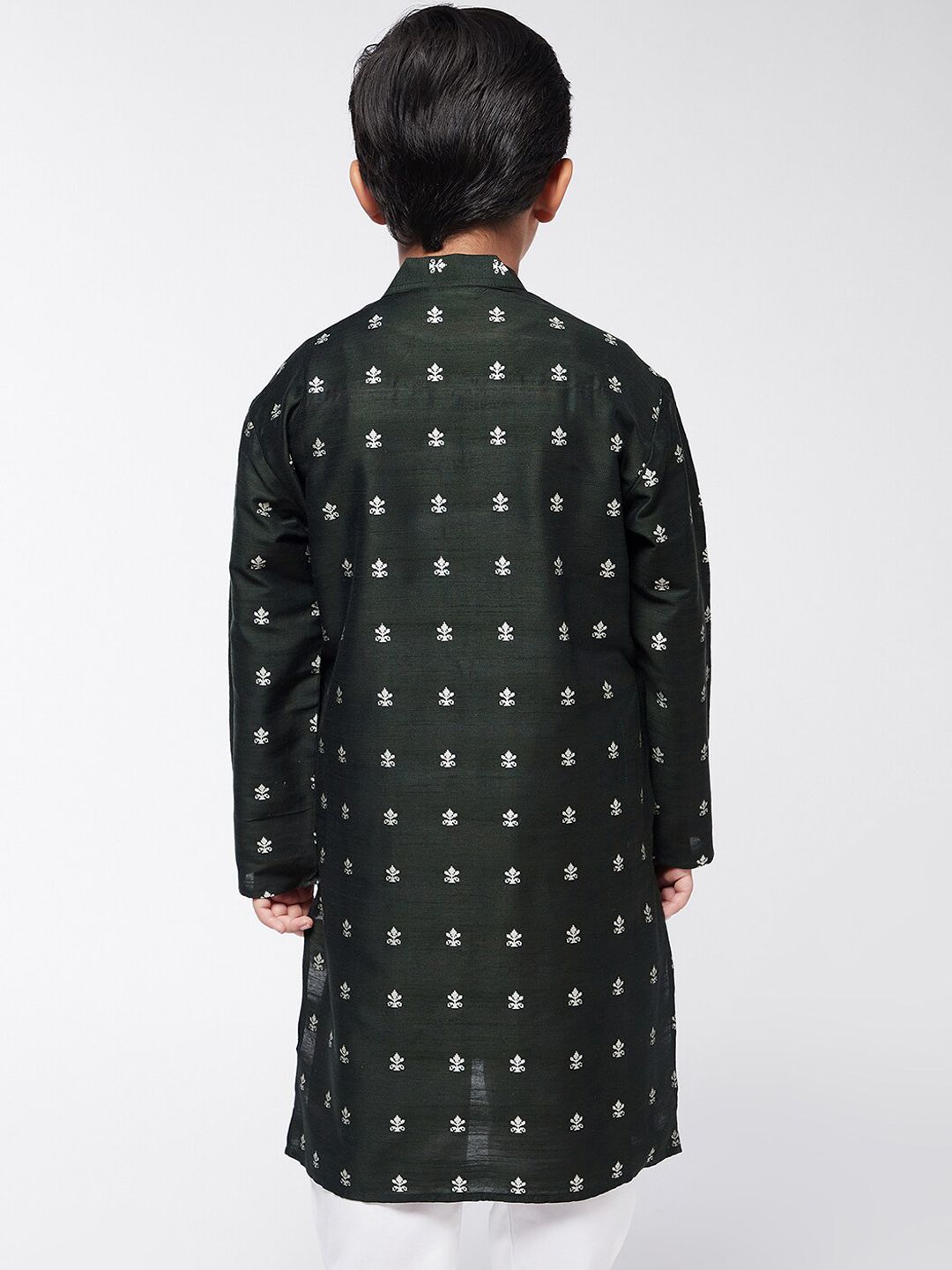 SOJANYA Lelaki Motif Etnik Hijau & Putih Bercetak Kurta Lurus