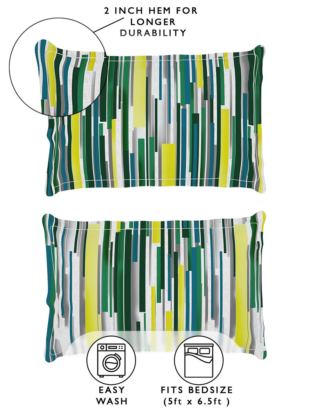 Story@home Grey & Green 180 TC Abstract Queen Fitted Bedsheet With 2 Pillow Covers
