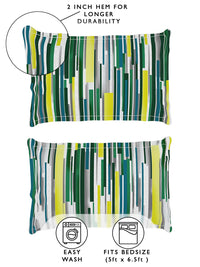 Story@home Grey & Green 180 TC Abstract Queen Fitted Bedsheet With 2 Pillow Covers