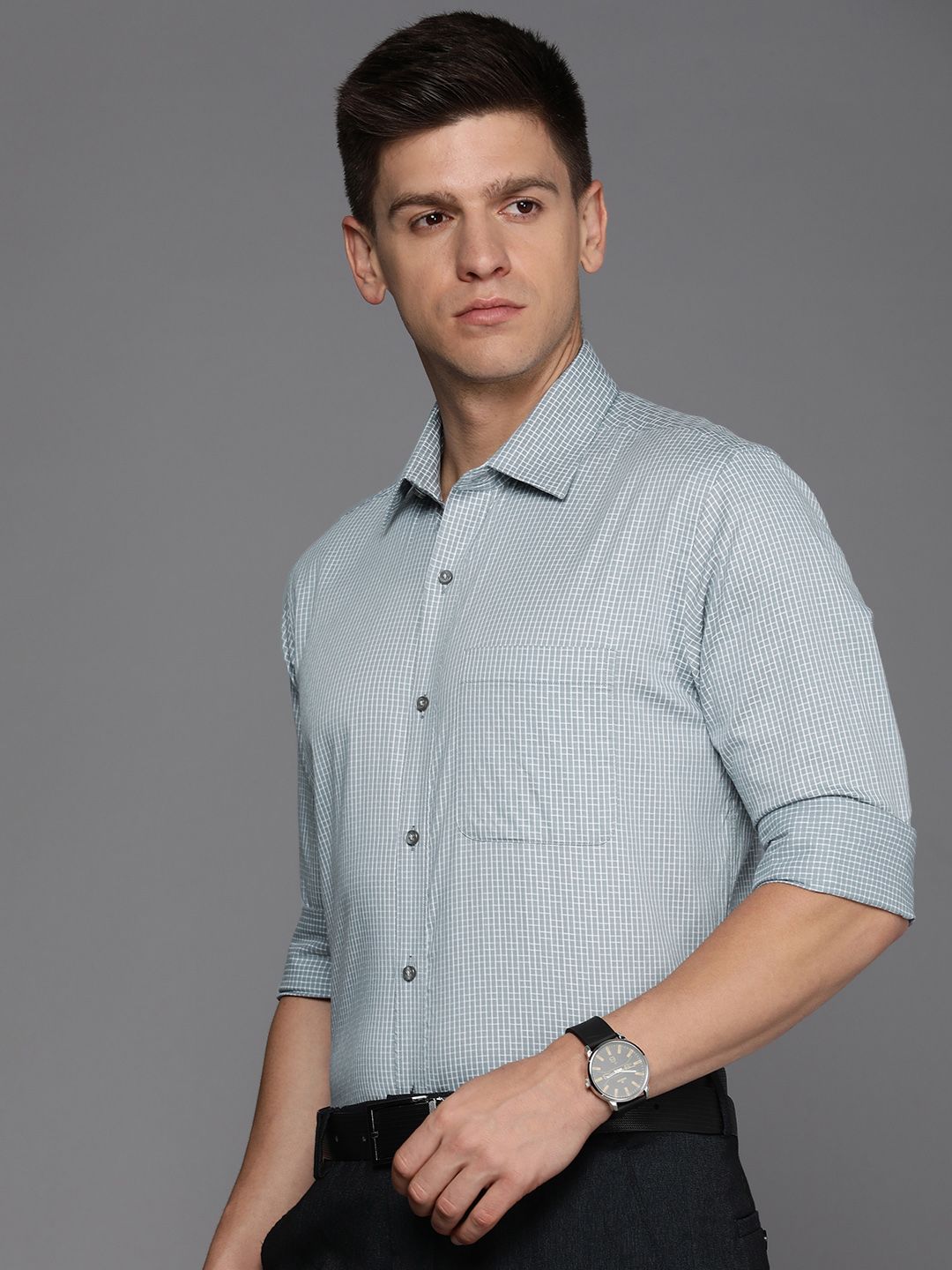 Raymond Pure Cotton Opaque Checked Formal Shirt