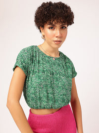 DressBerry Wanderlust Love Printed Extended Sleeves Cinched Waist Crop Top