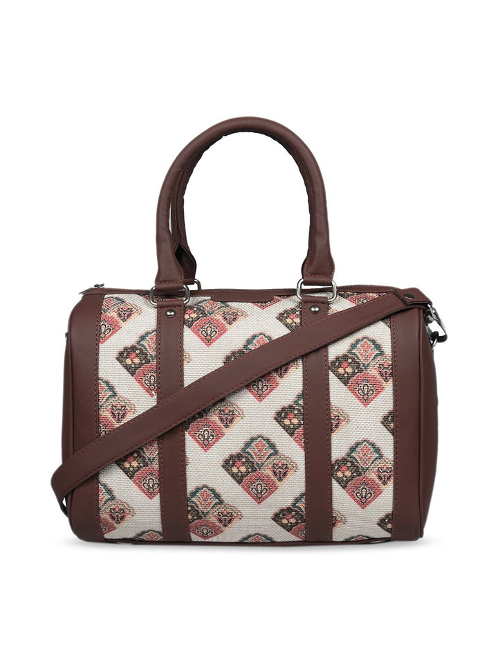 ZOUK Women Off White & Brown Seashell Motif Printed Handheld Bag