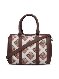 ZOUK Women Off White & Brown Seashell Motif Printed Handheld Bag