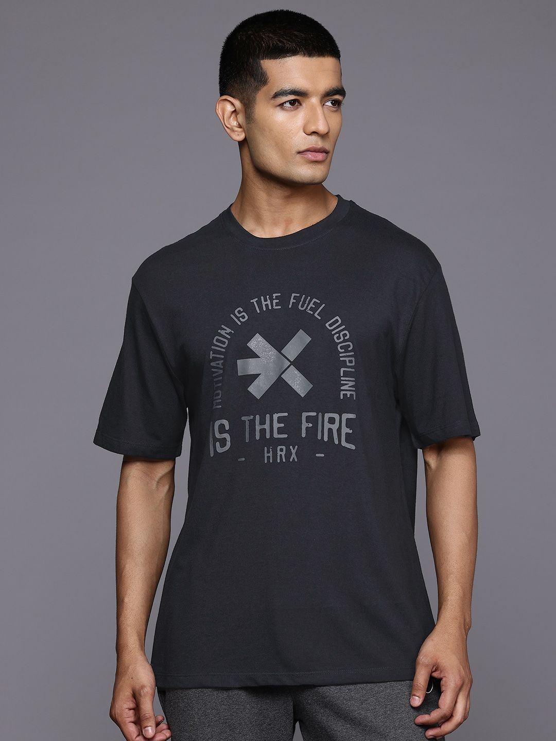 HRX by Hrithik Roshan Typography Printed Drop-Shoulder Sleeves T-shirt