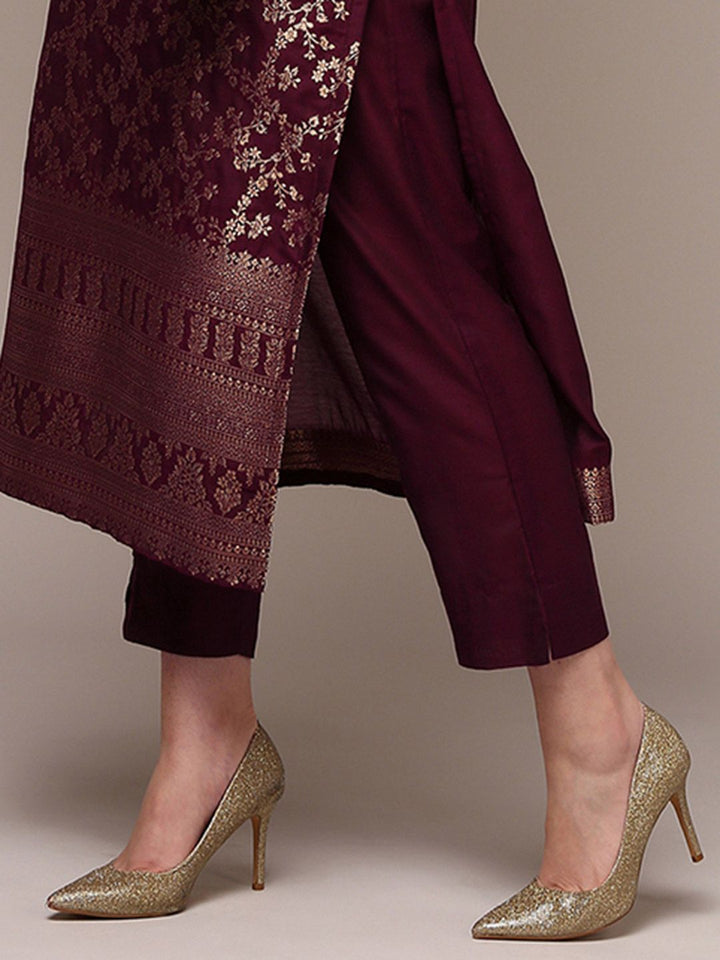 KALINI Floral Woven Design Zari Straight Kurta With Trousers & Dupatta