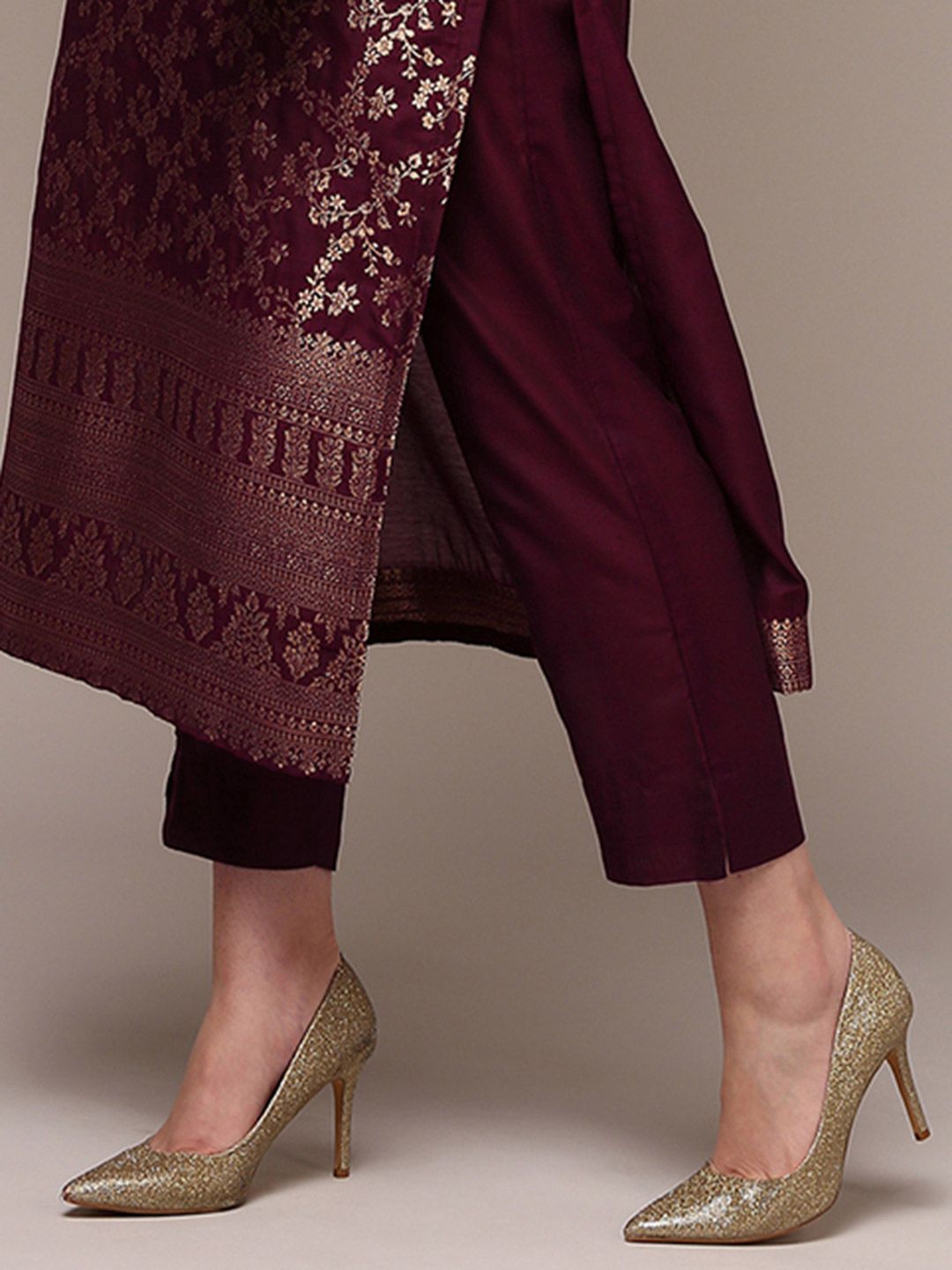 KALINI Floral Woven Design Zari Straight Kurta With Trousers & Dupatta