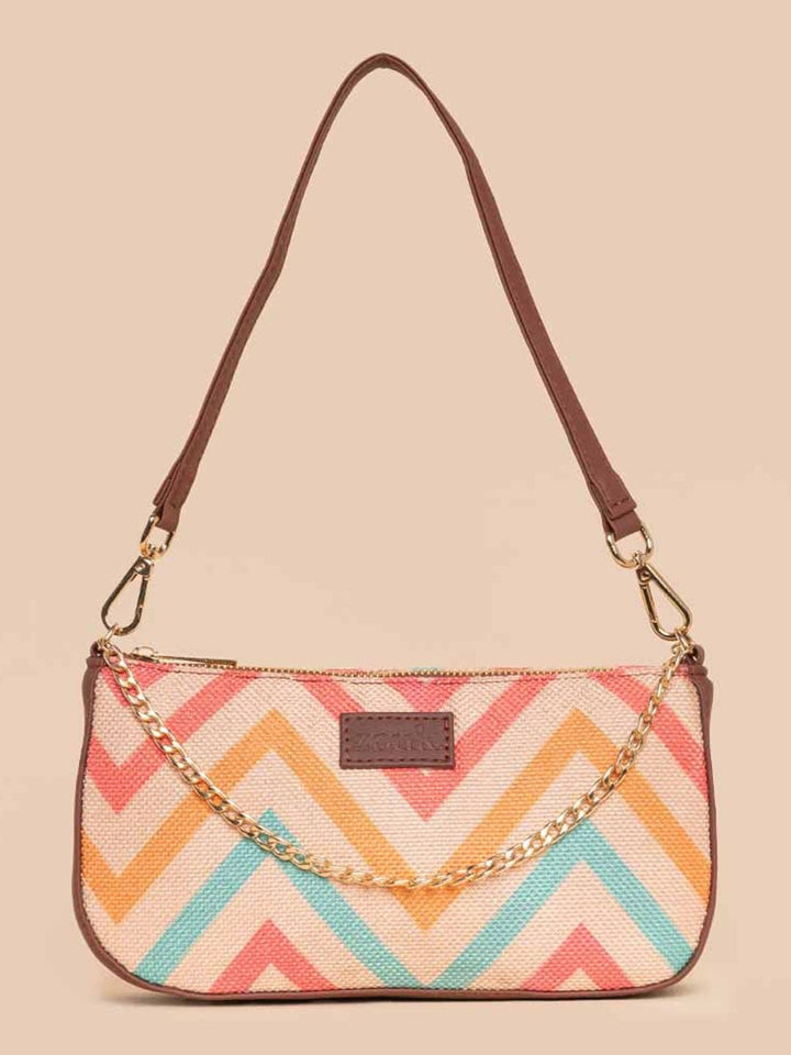 ZOUK Geometric Printed Structured Baguette Bag