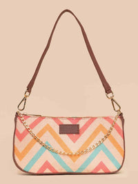 ZOUK Geometric Printed Structured Baguette Bag
