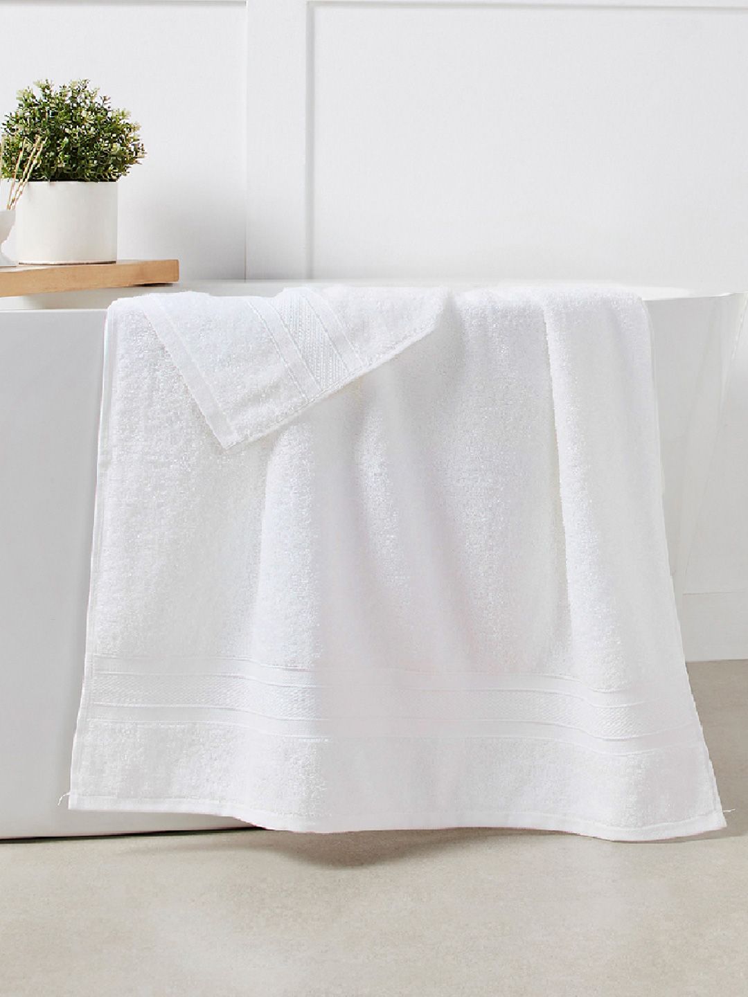 MYTRIDENT Unisex Set of 4 White 500GSM Cotton Bath Towels