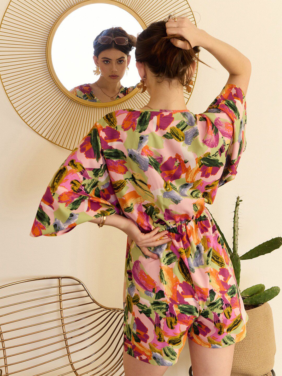 Berrylush Abstract Printed V-Neck Playsuit