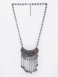 PANASH German Silver Silver-Plated Stones Studded Oxidised Necklace