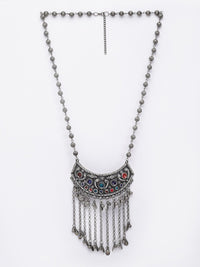 PANASH German Silver Silver-Plated Stones Studded Oxidised Necklace