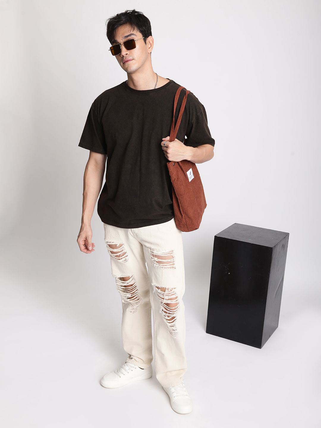 Men Acid Wash Round Neck Cotton T-shirt