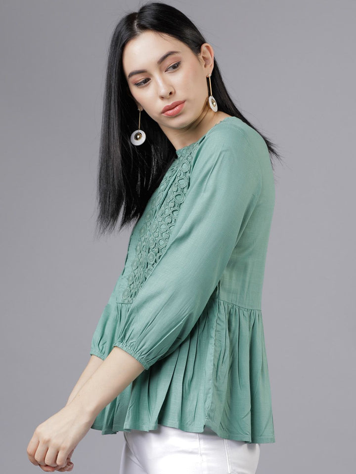 Tokyo Talkies Women Green Solid Peplum Top