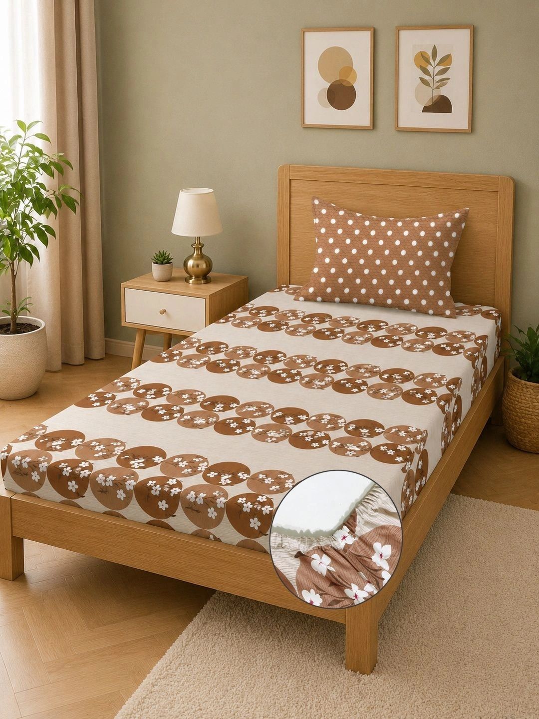 Moda Rapido X KLOTTHE Cadar Bujang Bunga Coklat 400 TC dengan 1 Sarung Bantal