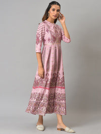 W Pink Ethnic Motifs Midi Fit And Flare Ethnic Dress