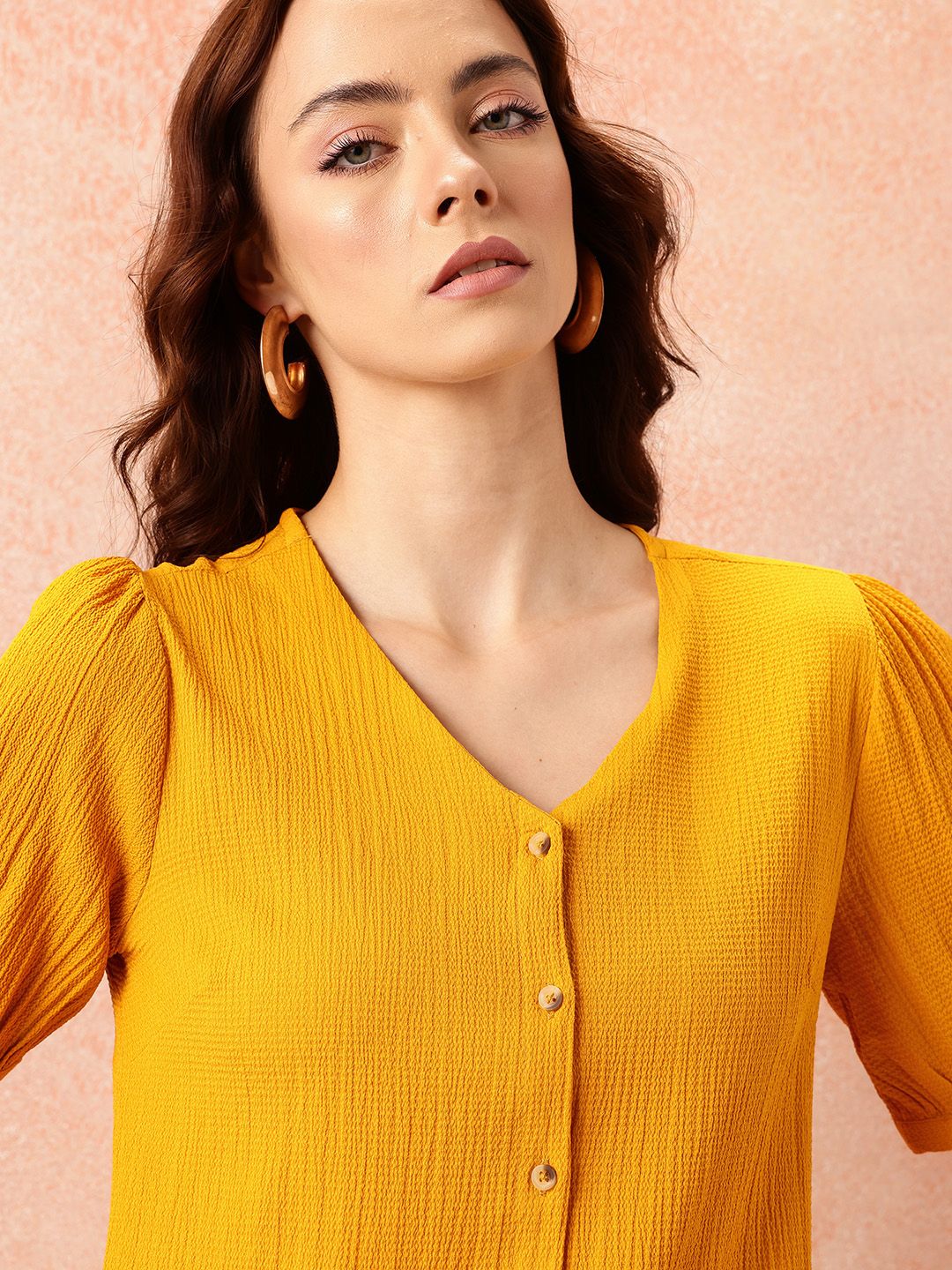 all about you Textured Puff Sleeves Top