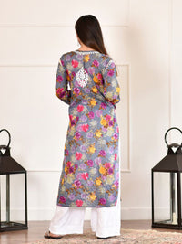House of Chikankari Women Dark Grey Mulmul Chikankari Embroidered Kurta