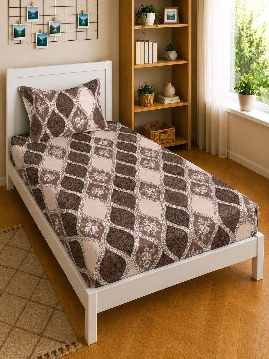 Moda Rapido X KLOTTHE Floral 300 TC Woolen Single Bedsheet with 1 Pillow Cover-225X150 cm