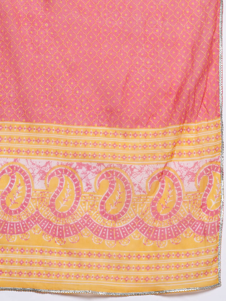 Libas Women Floral Printed Gotta Patti Pure Cotton Kurta with Palazzos & With Dupatta