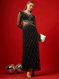 STREET 9 Black Embellished Net Maxi Dress