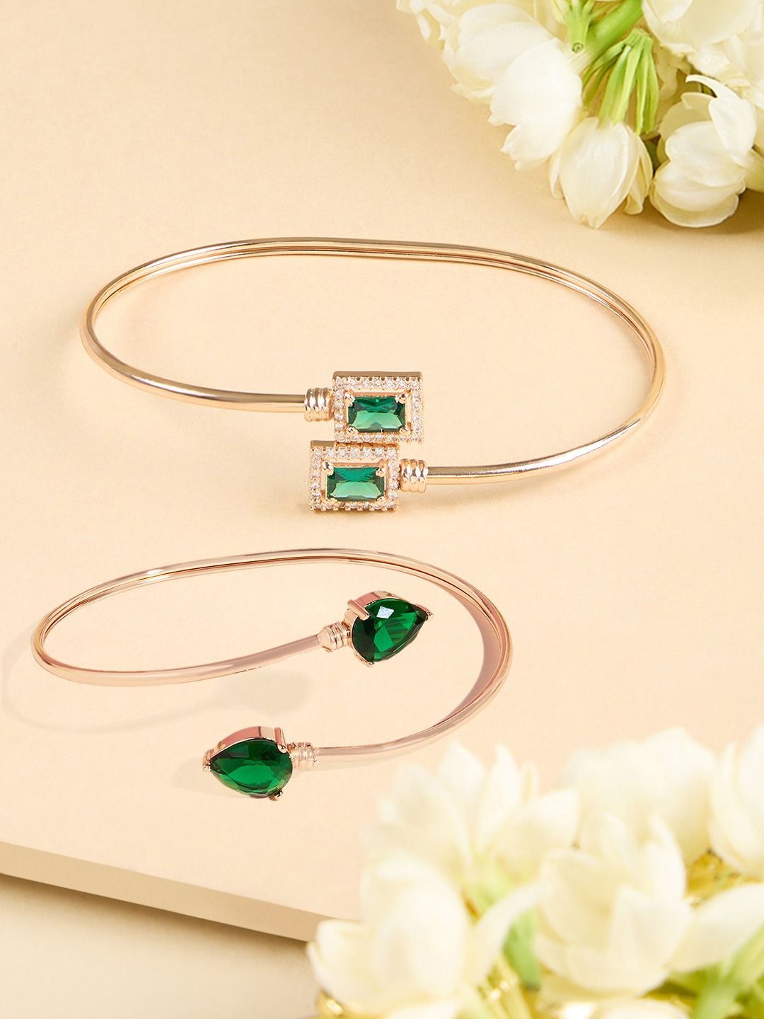 Set Mutiara Zaveri 2 Gelang Kada Bertali Emas Bersalut Emas Mawar Cubic Zirconia