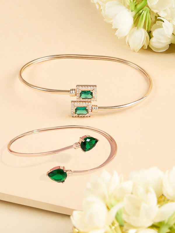 Zaveri Pearls Set Of 2 Rose Gold-Plated Brass Cubic Zirconia-Studded Kada Bracelet