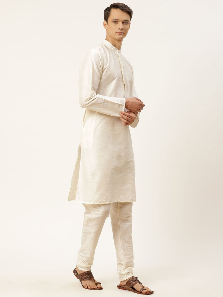 SOJANYA Men Off White & Yellow Kurta with Churidar
