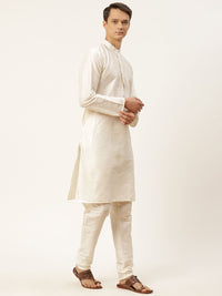 SOJANYA Men Off White & Yellow Kurta with Churidar
