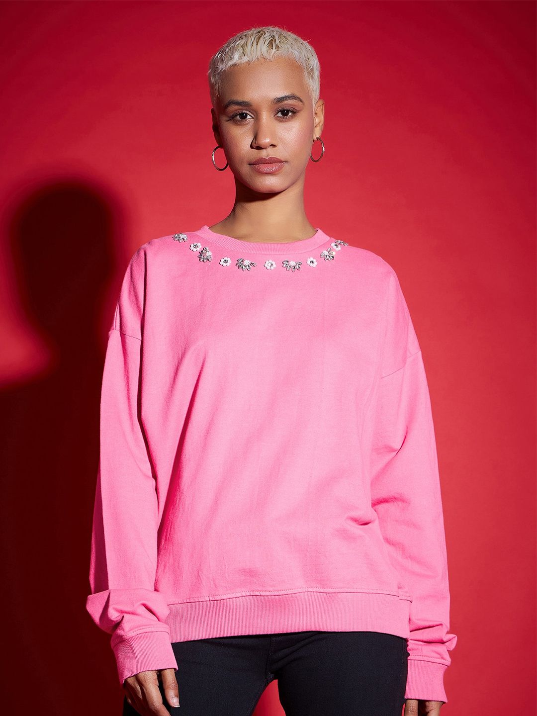 SASSAFRAS Pink Embellished Sweatshirt