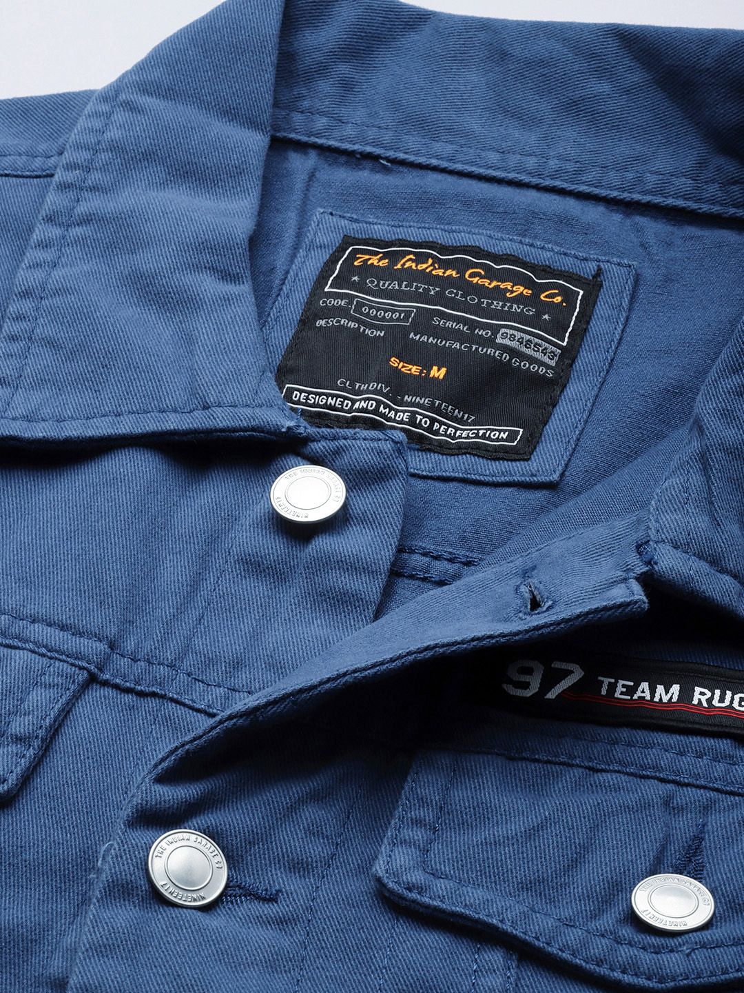 The Indian Garage Co Men Slim Fit Denim Trucker Jacket with Double Flap Pockets